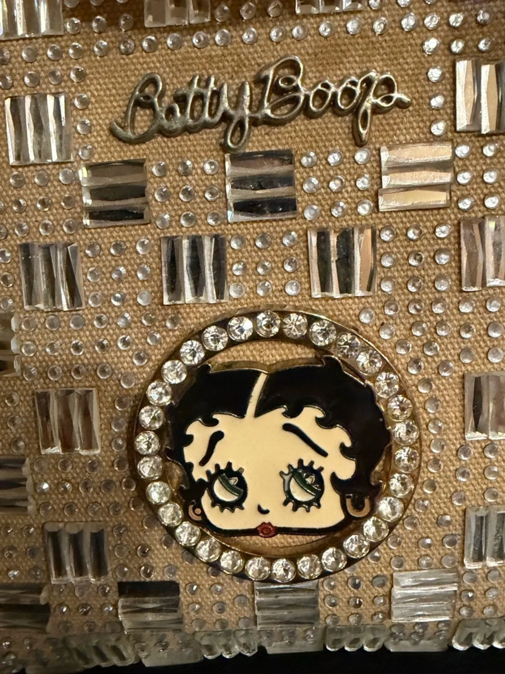 Betty Boop Tan faux leather Satchel with Rhinestone Logo Accent